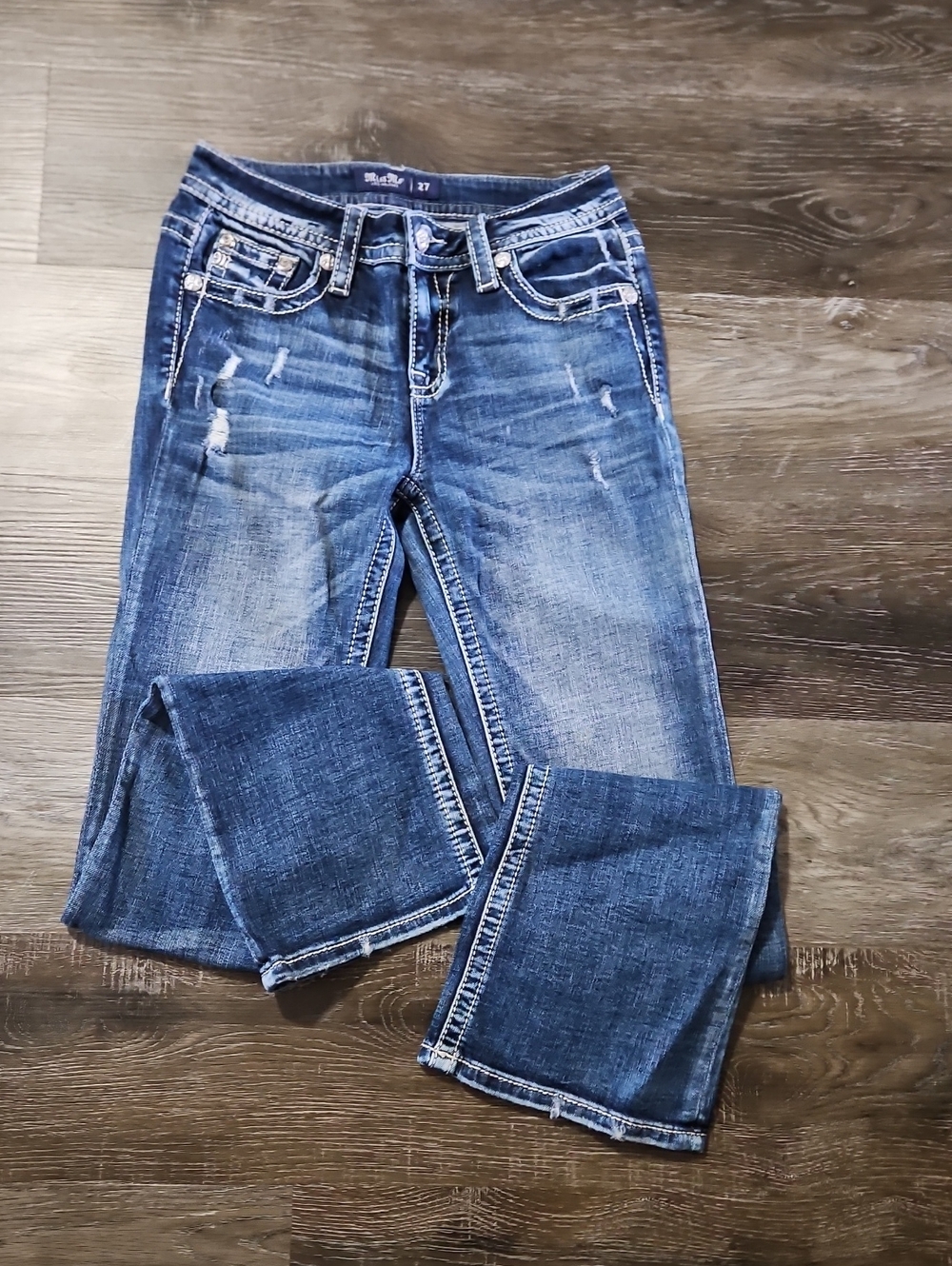 Classic Women's Blue Distressed Bootcut Jeans